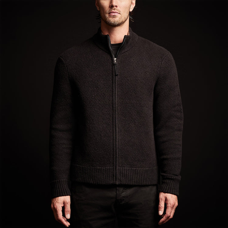 Dbl Bed Zip Cardigan in Black | James Perse Los Angeles