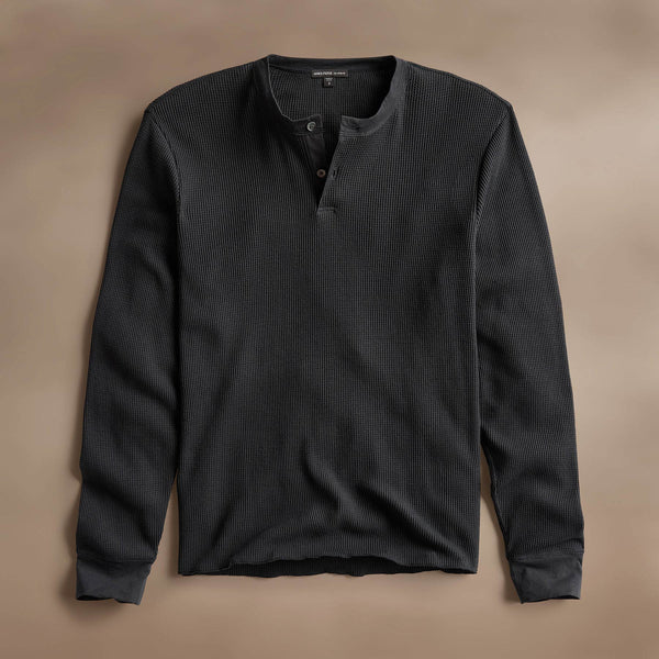 Cotton Lnn Thermal Long Sleeve Henley in Magma | James Perse Los Angeles