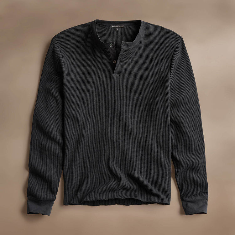 Cotton Lnn Thermal Long Sleeve Henley in Magma | James Perse Los Angeles