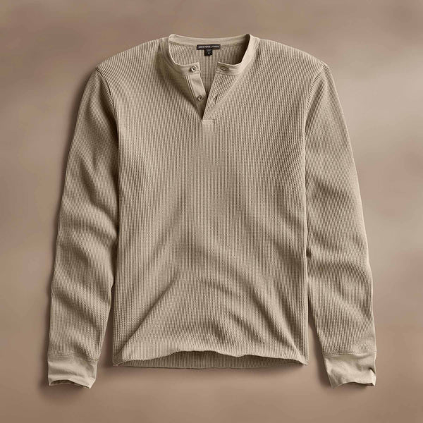 Cotton Lnn Thermal Long Sleeve Henley in Overcast | James Perse Los Angeles