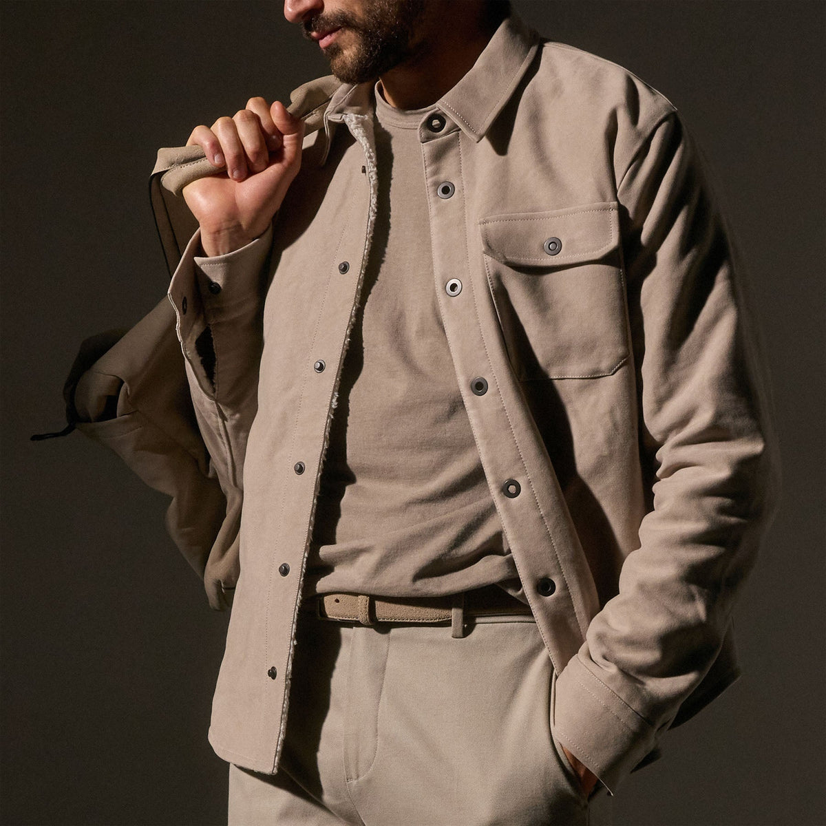 Cotton Moleskin Shirt Jacket in Light Tan | James Perse Los Angeles