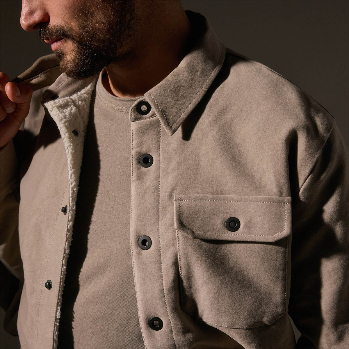 Cotton Moleskin Shirt Jacket in Light Tan | James Perse Los Angeles