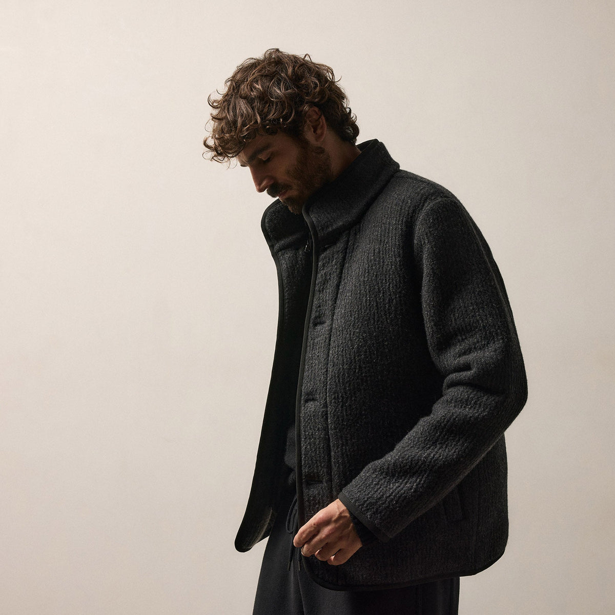 Double Faced Wool Jacket in Coal/Black | James Perse Los Angeles