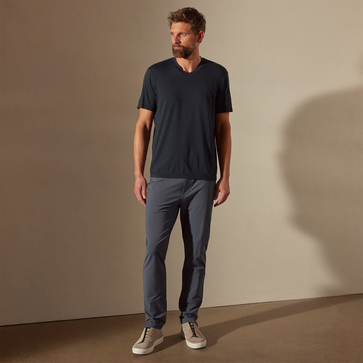 Luxe Lotus Jersey V Neck in French Navy | James Perse Los Angeles