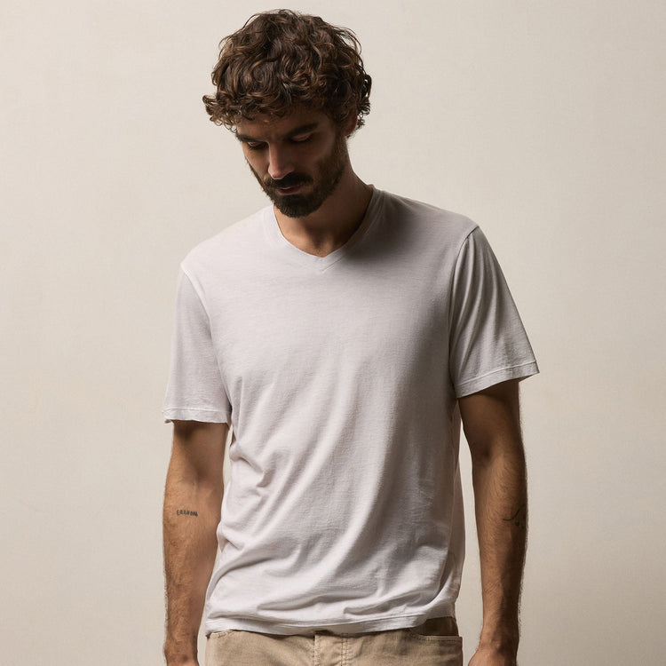 Luxe Lotus Jersey V Neck in White | James Perse Los Angeles