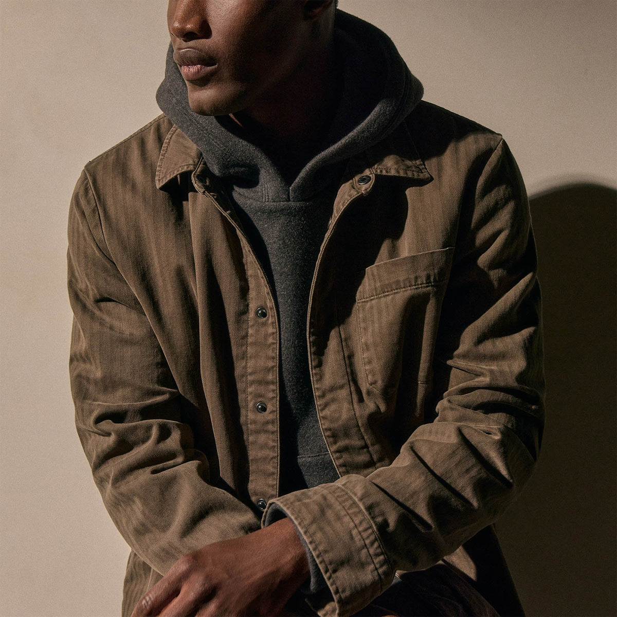 Herringbone Twill Shirting in Caribou Pigment | James Perse Los Angeles