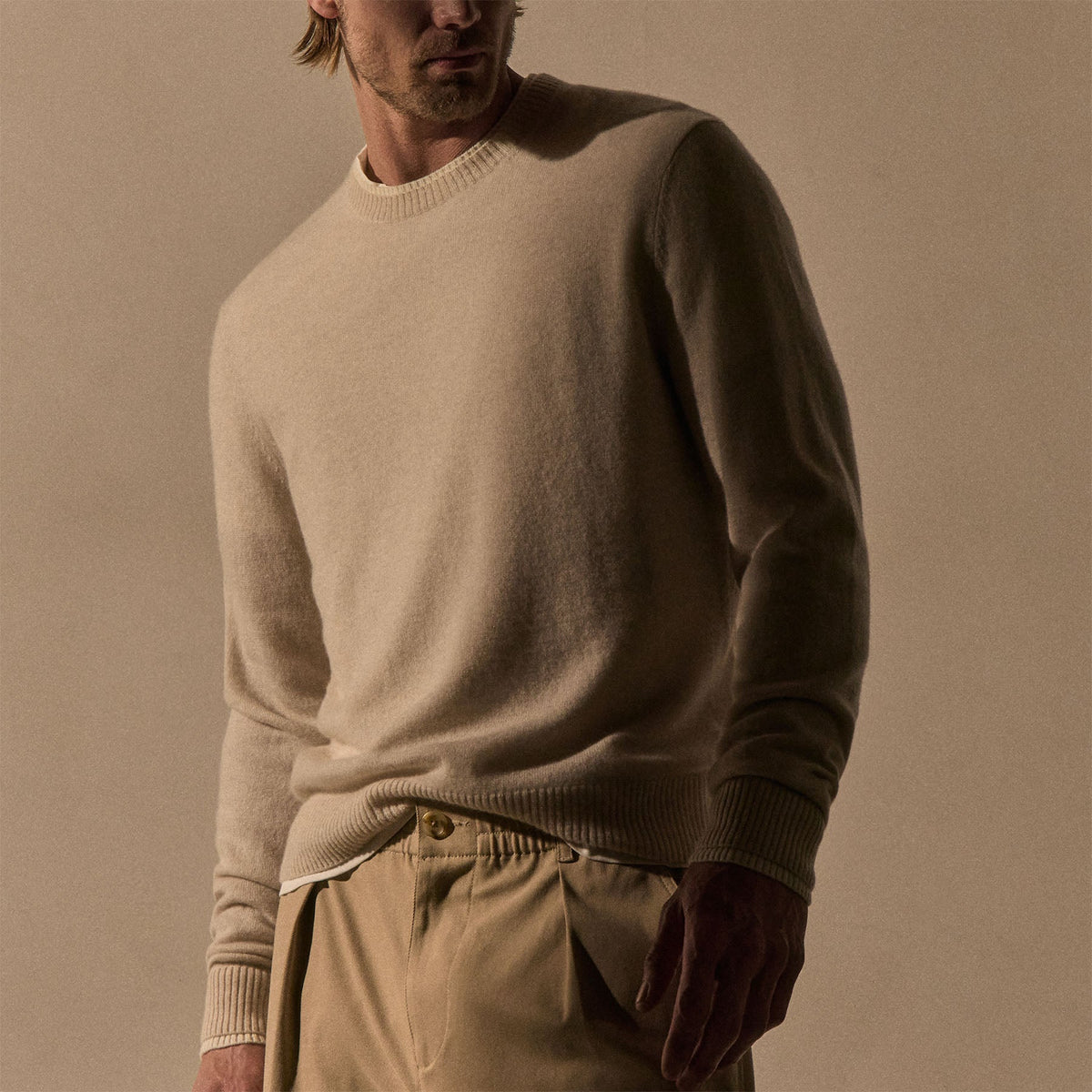 Italian Spun Cashmere Crew in Stucco/Ivory | James Perse Los Angeles