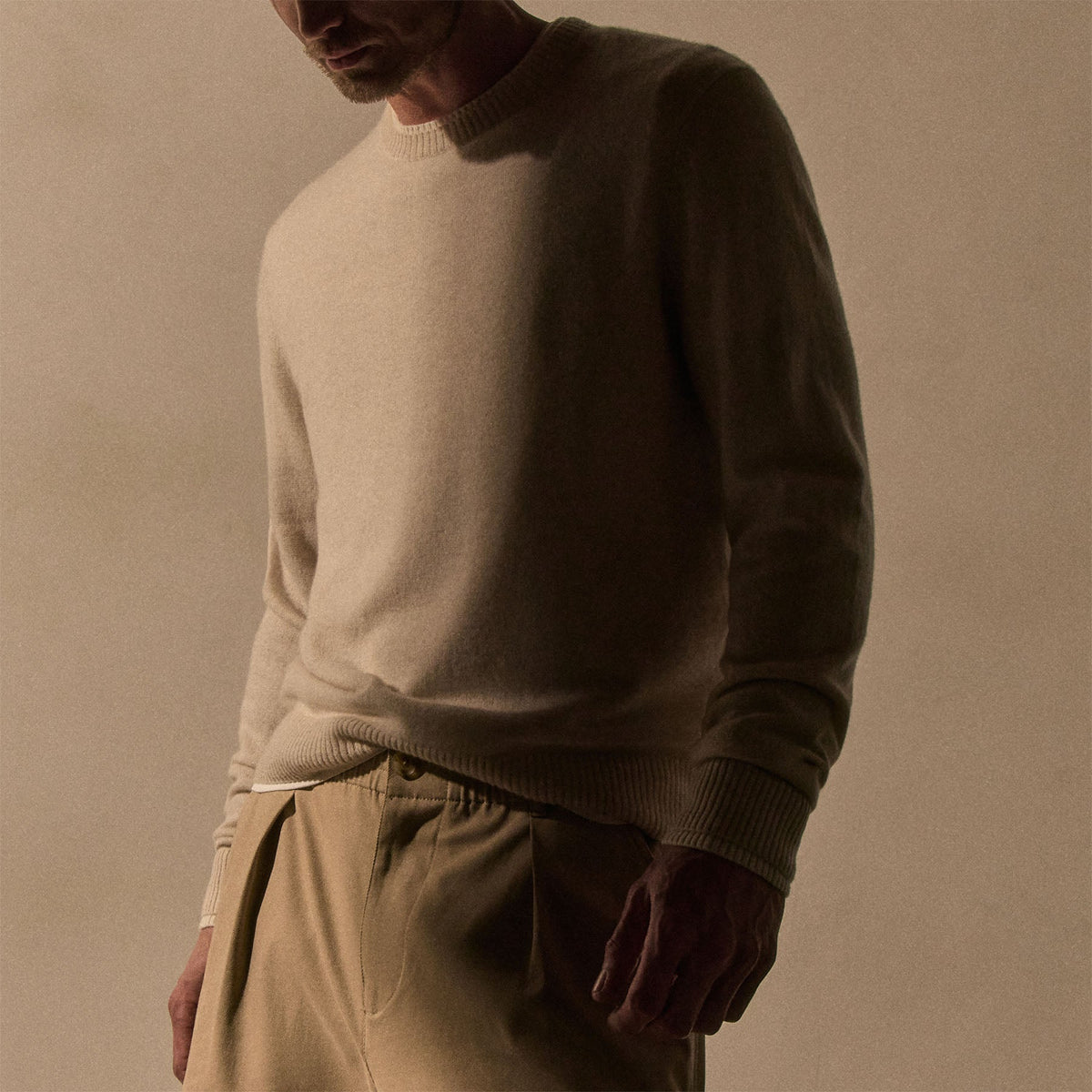 Italian Spun Cashmere Crew in Stucco/Ivory | James Perse Los Angeles