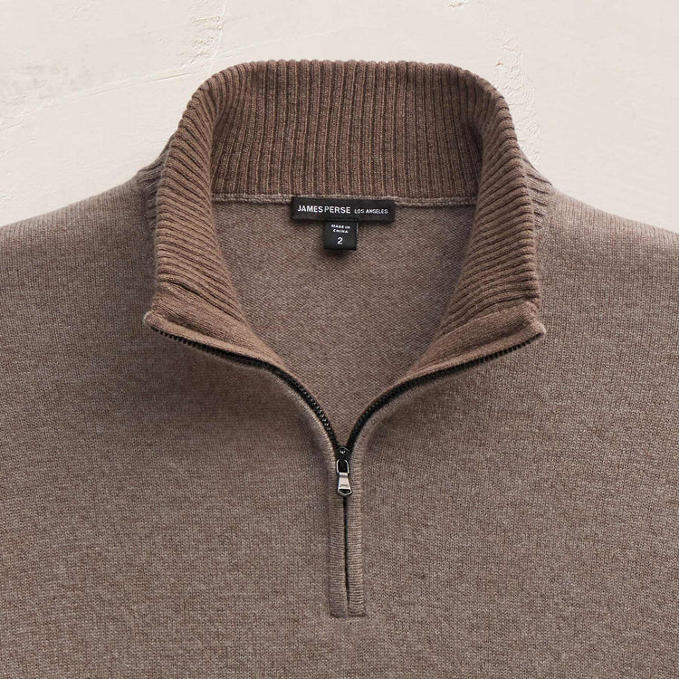 Italian Spun Cashmere Half Zip in Warm Brown/Mid Brown | James Perse Los Angeles