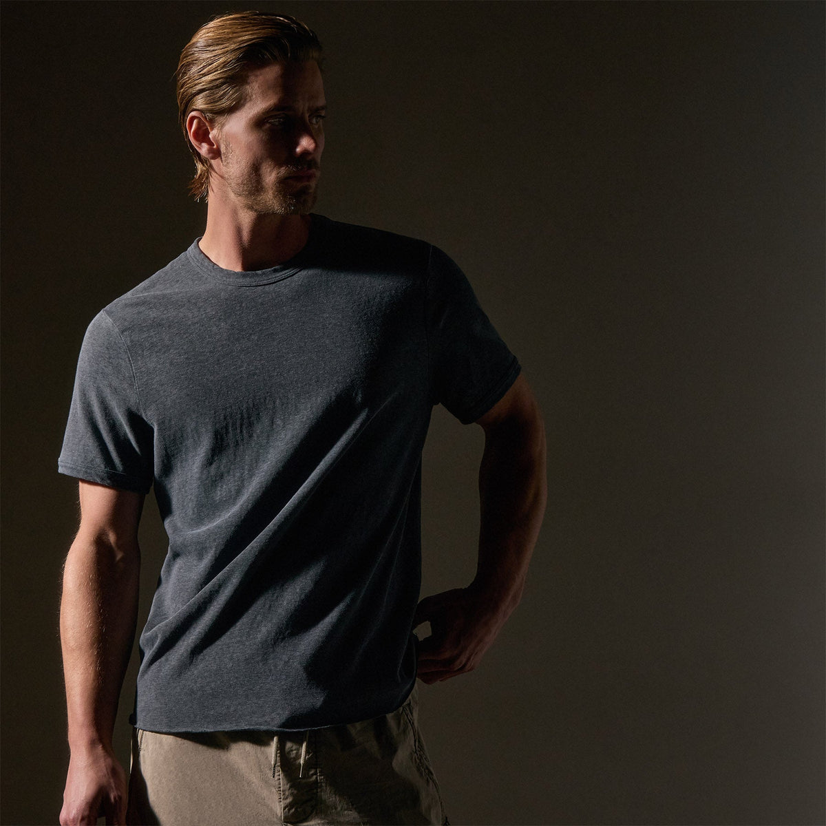 Slub Jersey Short Sleeve Crew in Asphalt Pigment | James Perse Los Angeles