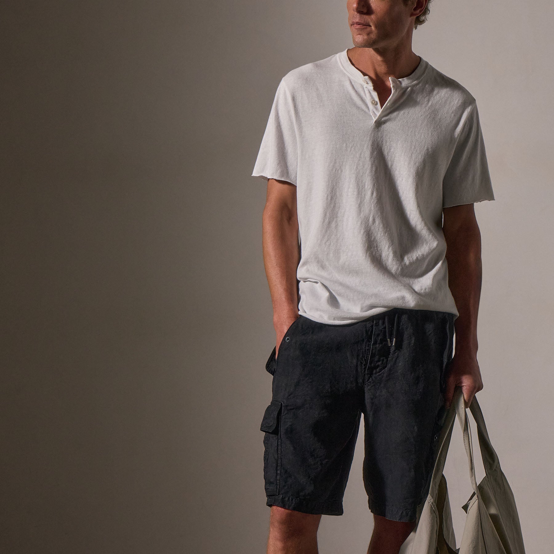 Slub Jersey Short Sleeve Henley in White | James Perse Los Angeles