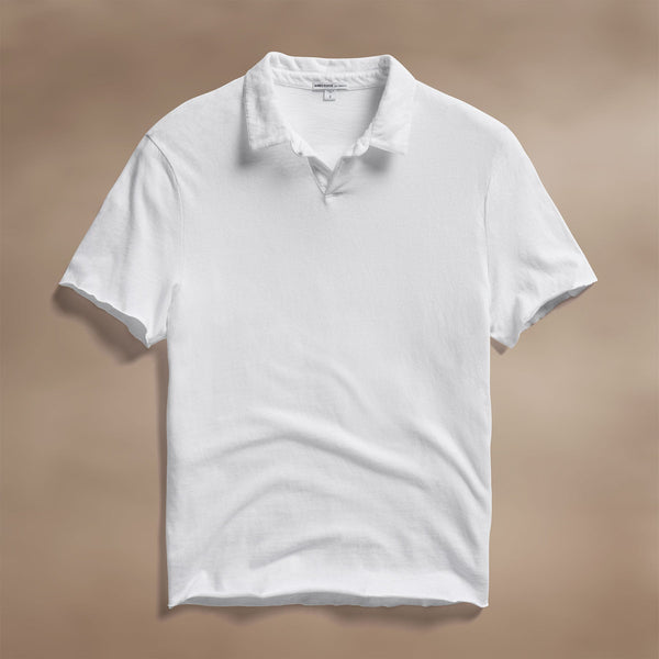 Slub Jersey Open Polo in White | James Perse Los Angeles