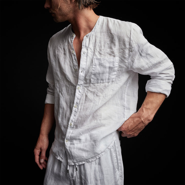 Band Collar Linen Shirt in White | James Perse Los Angeles