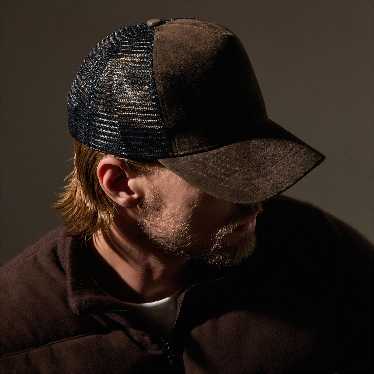 Suede Trucker Hat in Cafe | James Perse Los Angeles