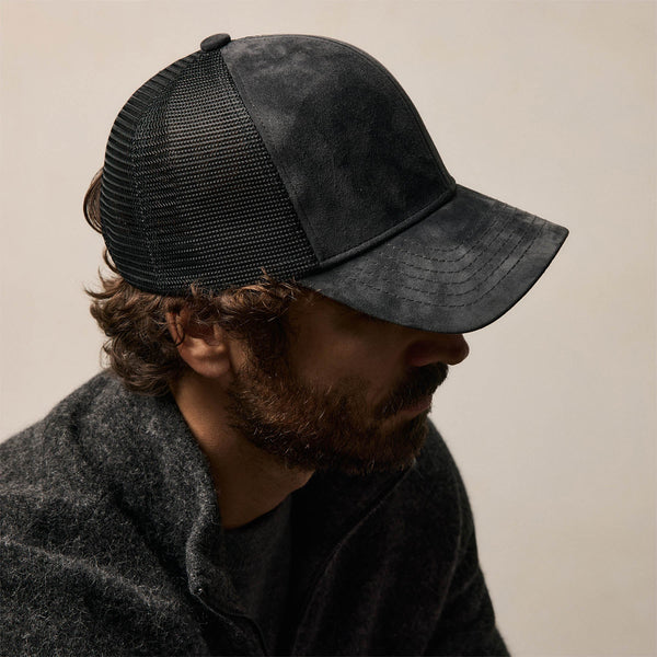 Men's Suede 6/Panel Trucker Hat In Smokey Grey | James Perse Los Angeles / Mens