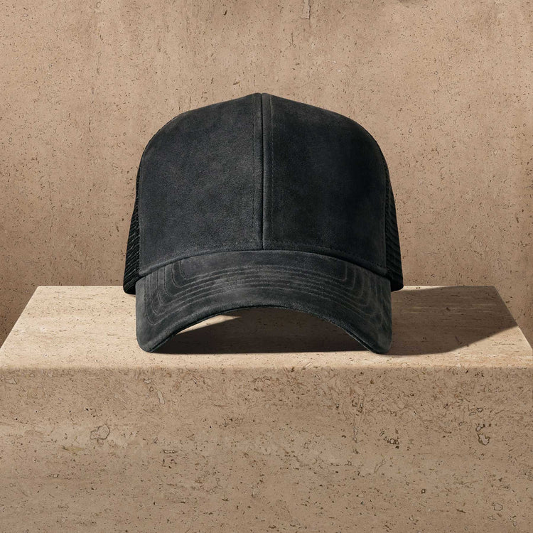 Men's Suede 6/Panel Trucker Hat in Smokey Grey | James Perse Los Angeles