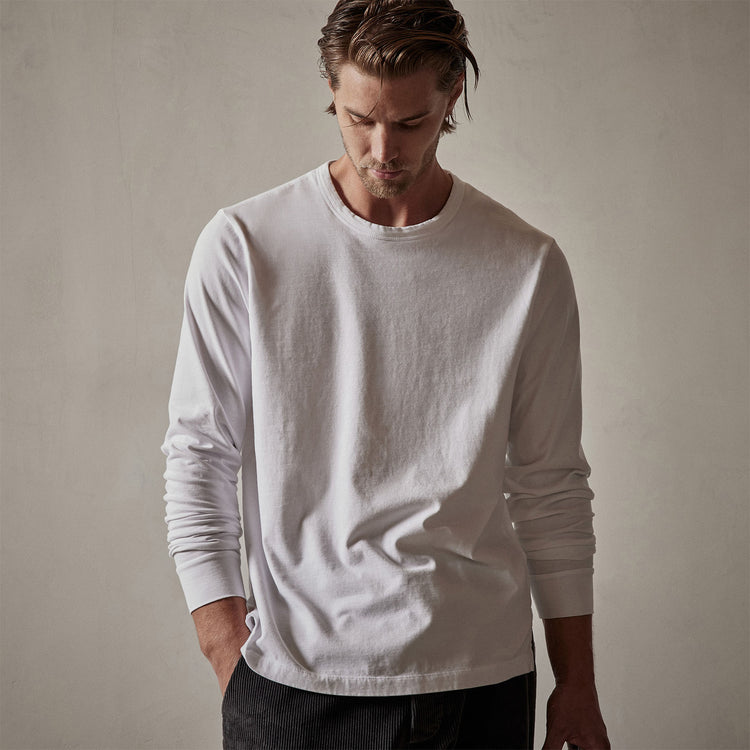 L/S Heavy Luxe Jersey Crew in White | James Perse Los Angeles