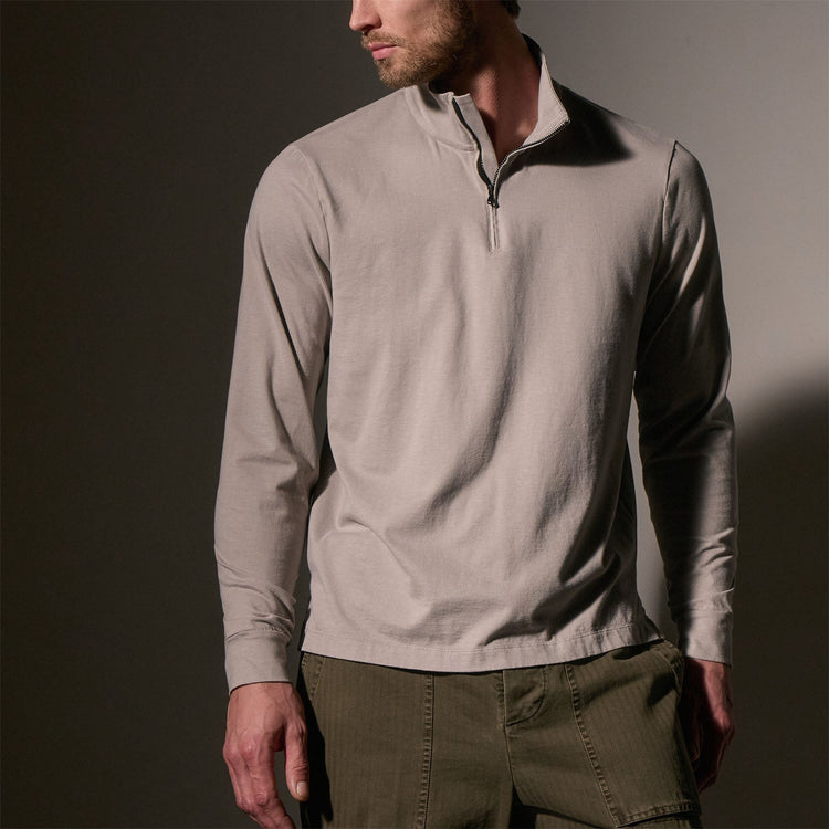 Luxury Organic Jersey Half Zip in Concrete | James Perse Los Angeles