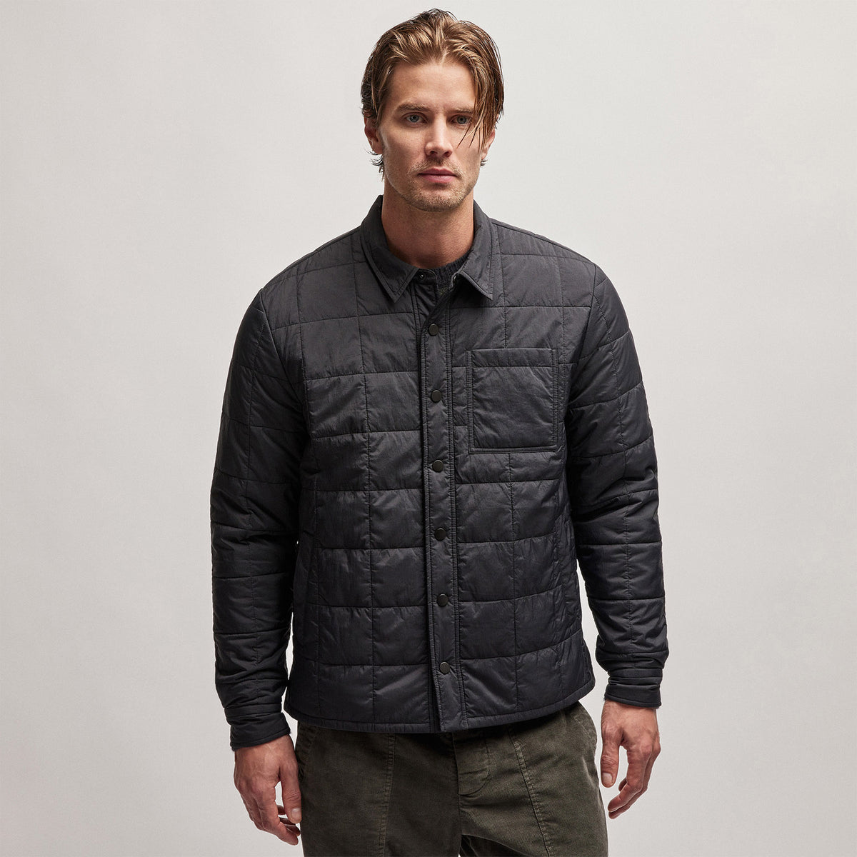 Quilted Shirt Jacket in Black | James Perse Los Angeles