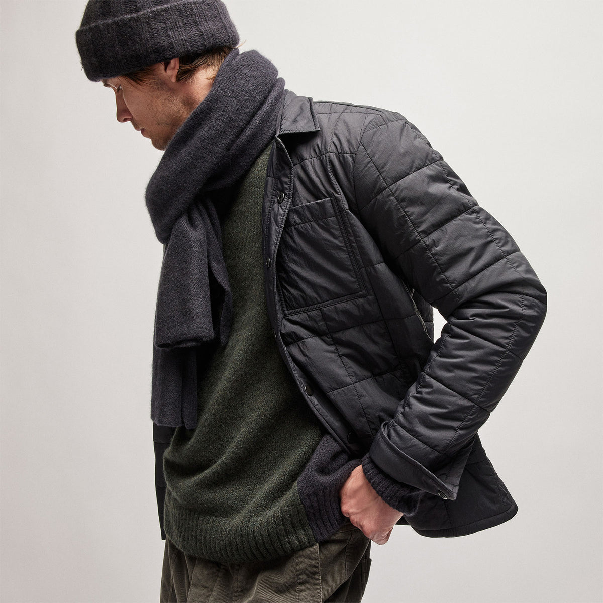 Quilted Shirt Jacket in Black | James Perse Los Angeles