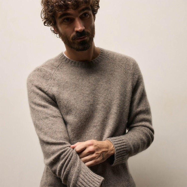 Lightweight Textured Cashmere Crew in Beige Melange | James Perse Los Angeles