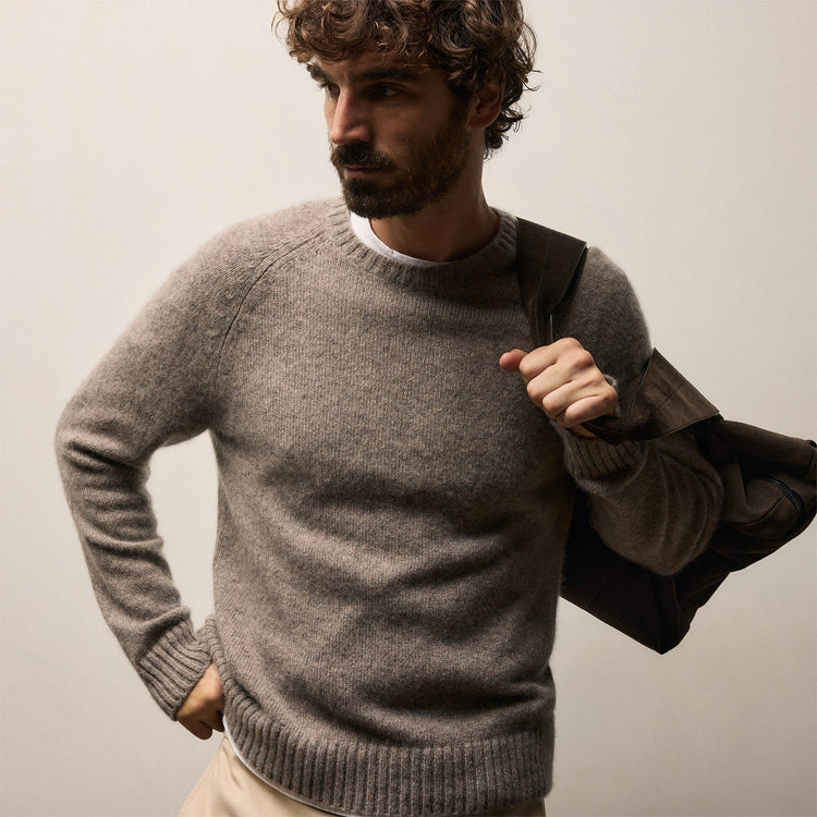 Lightweight Textured Cashmere Crew in Beige Melange | James Perse Los Angeles