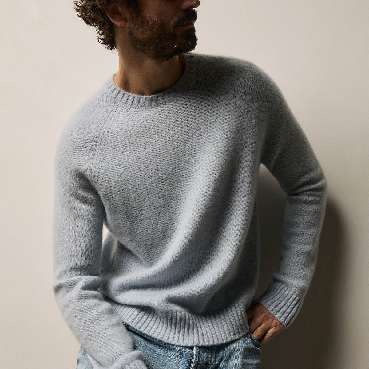 Lightweight Textured Cashmere Crew in Pale Blue | James Perse Los Angeles