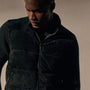 Suede Front Zip Up Sweater in Black | James Perse Los Angeles