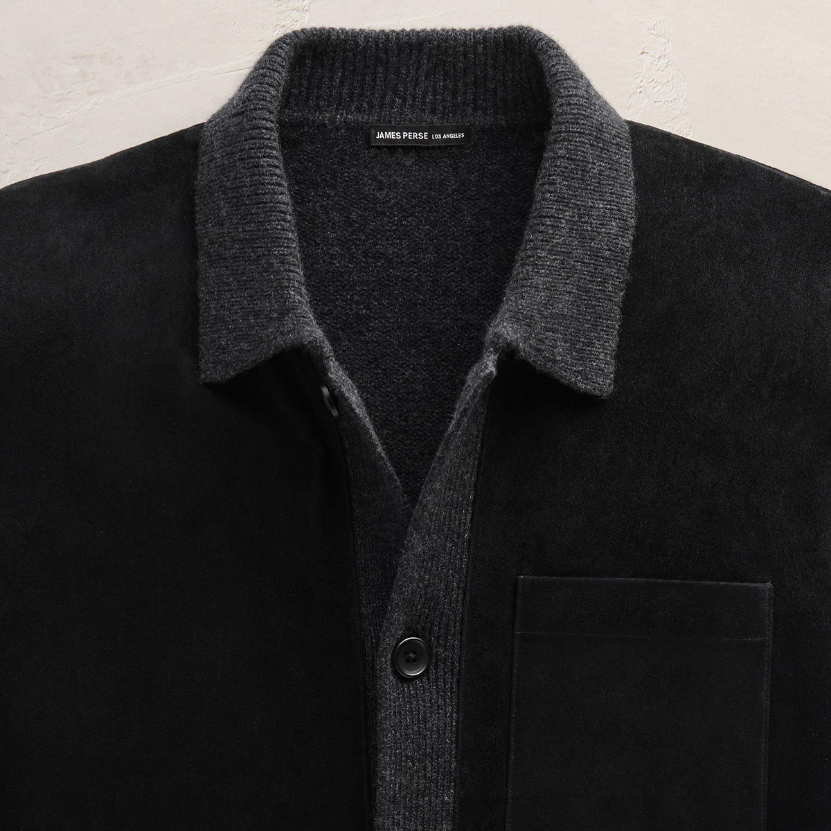 Suede Front Sweater Cardigan in Coal | James Perse Los Angeles