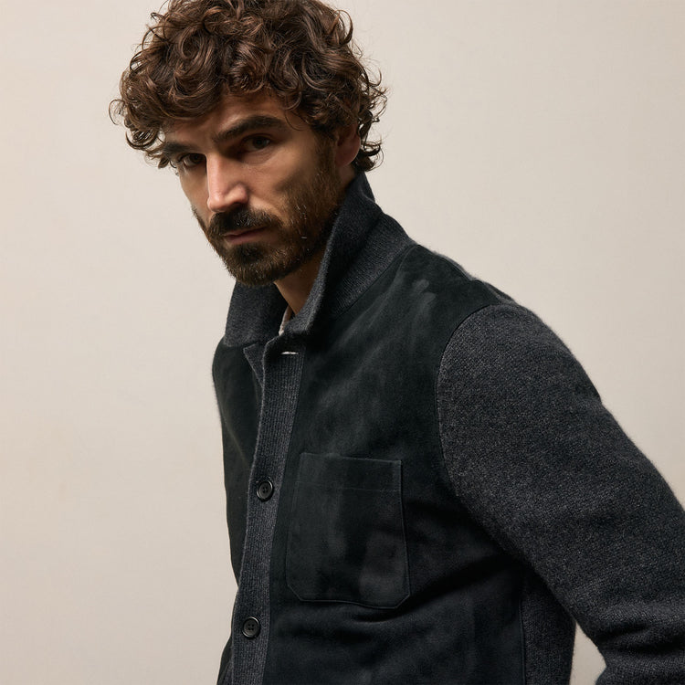 Suede Front Sweater Cardigan in Coal | James Perse Los Angeles