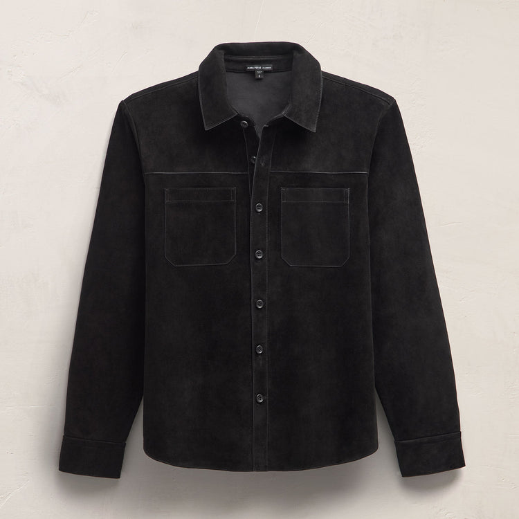Suede Western Shirt in Black | James Perse Los Angeles