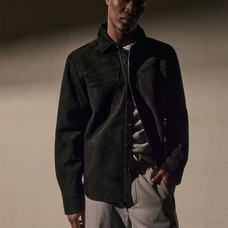 Suede Western Shirt in Black | James Perse Los Angeles