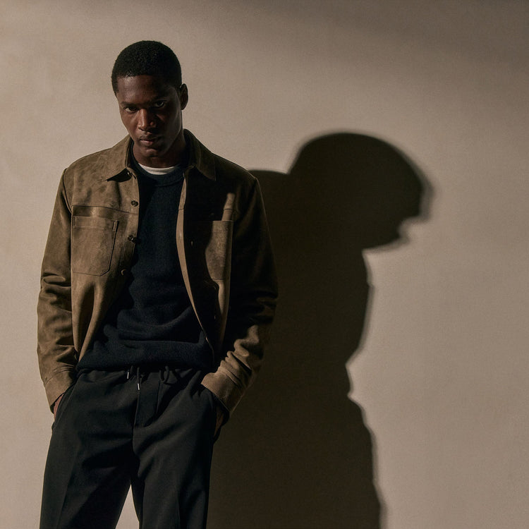 Suede Western Shirt in Caribou | James Perse Los Angeles