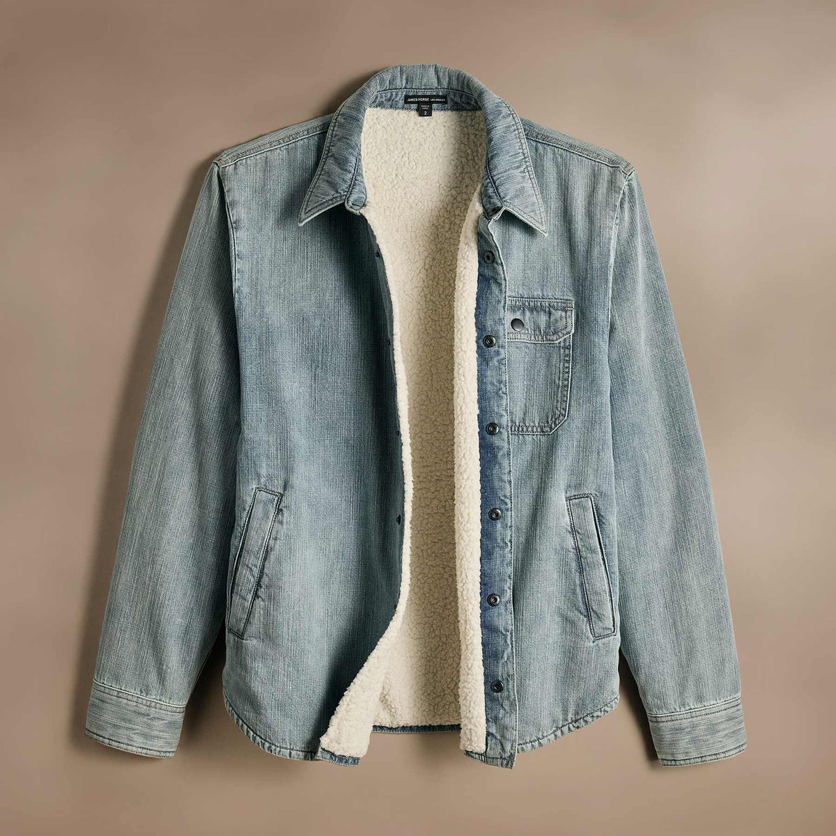 Fleece Line Denim Shirt Jacket  in Bleach Wash | James Perse Los Angeles