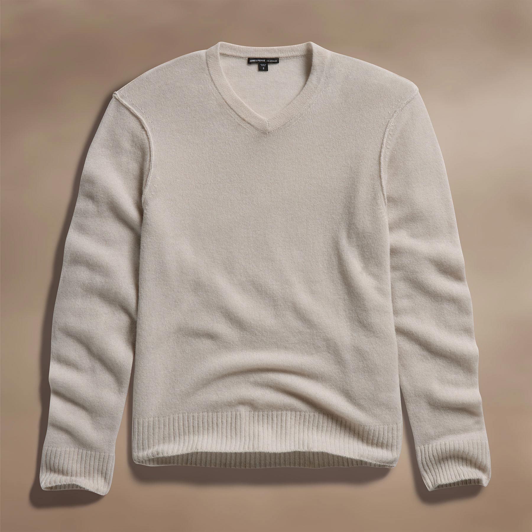 Soft Featherweight Cashmere V Neck in Tan | James Perse Los Angeles