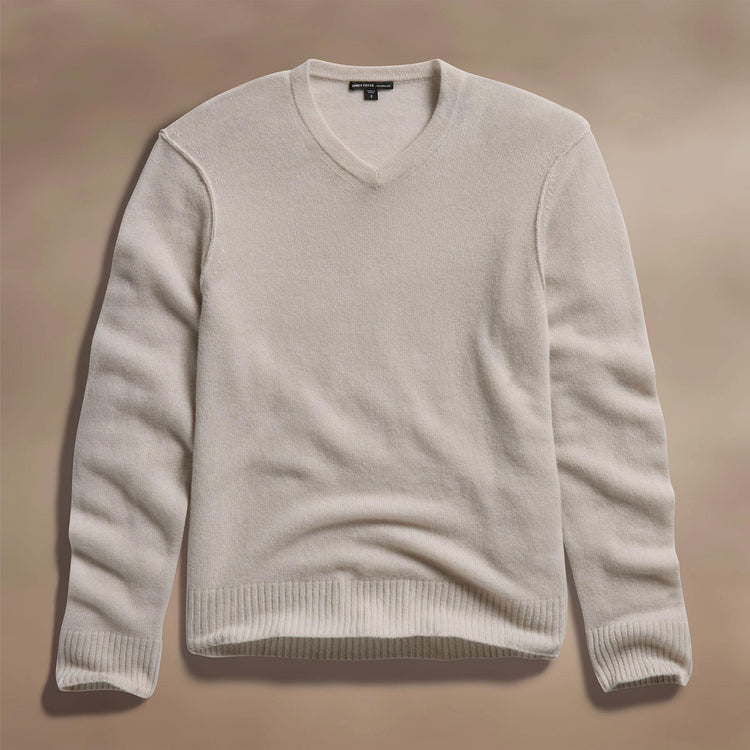 Soft Featherweight Cashmere V Neck in Tan | James Perse Los Angeles