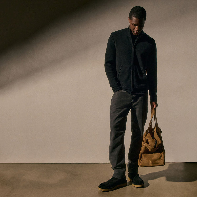Recycled Cashmere Full Zip Sweater in Black | James Perse Los Angeles