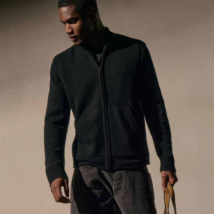 Recycled Cashmere Full Zip Sweater in Black | James Perse Los Angeles