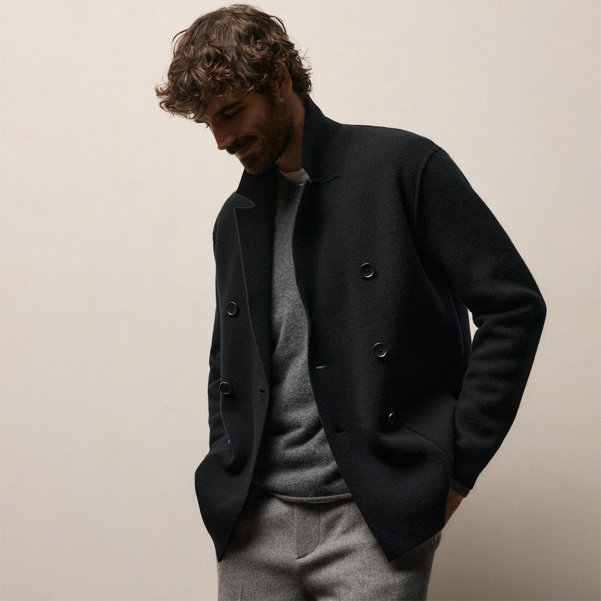 Double Breasted Cashmere Blazer in Black | James Perse Los Angeles