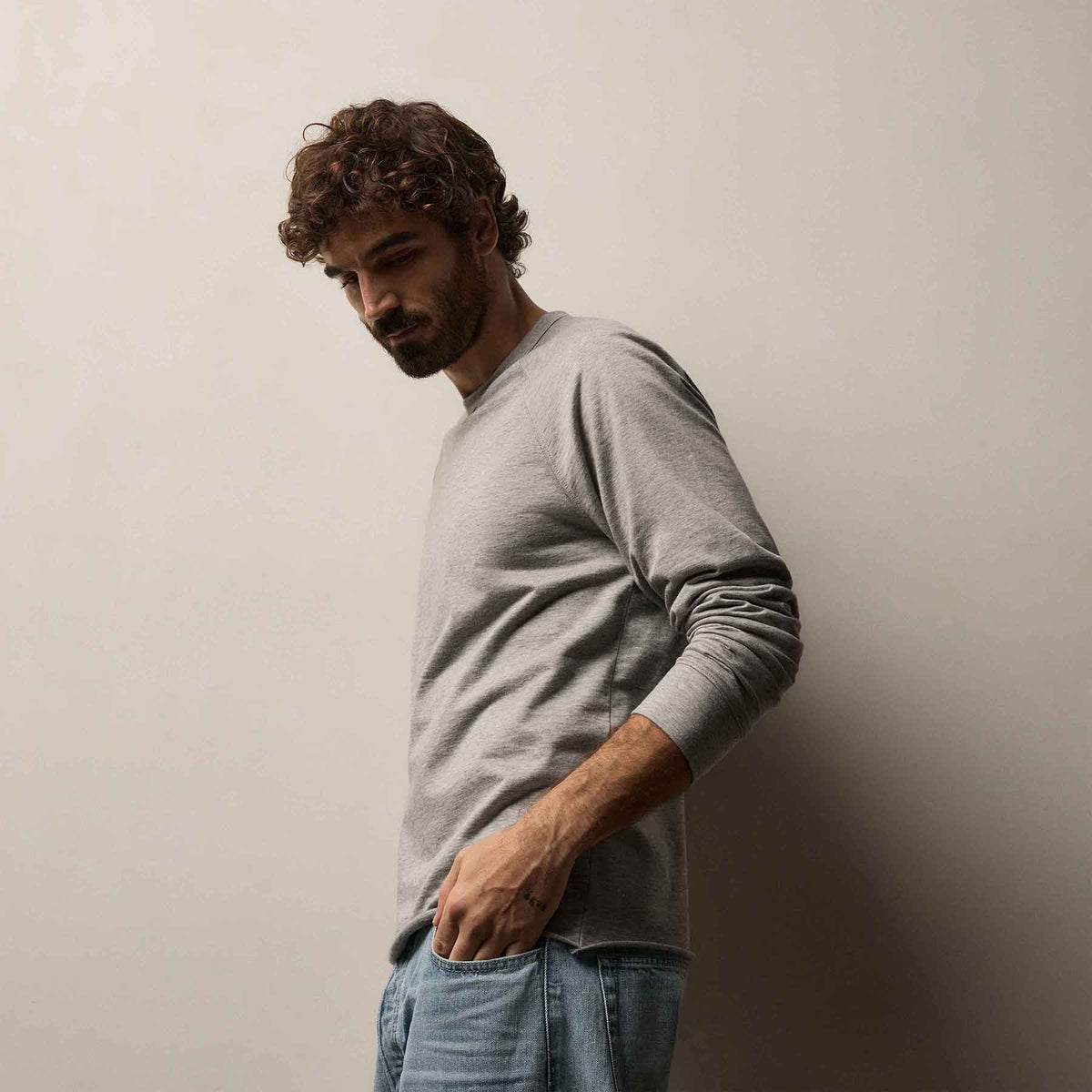 Fine French Terry Sweatshirt in Heather Grey | James Perse Los Angeles