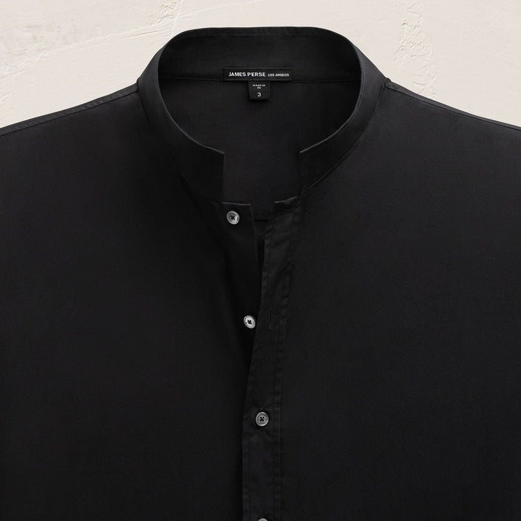 Poplin Collarless Shirt in Black | James Perse Los Angeles