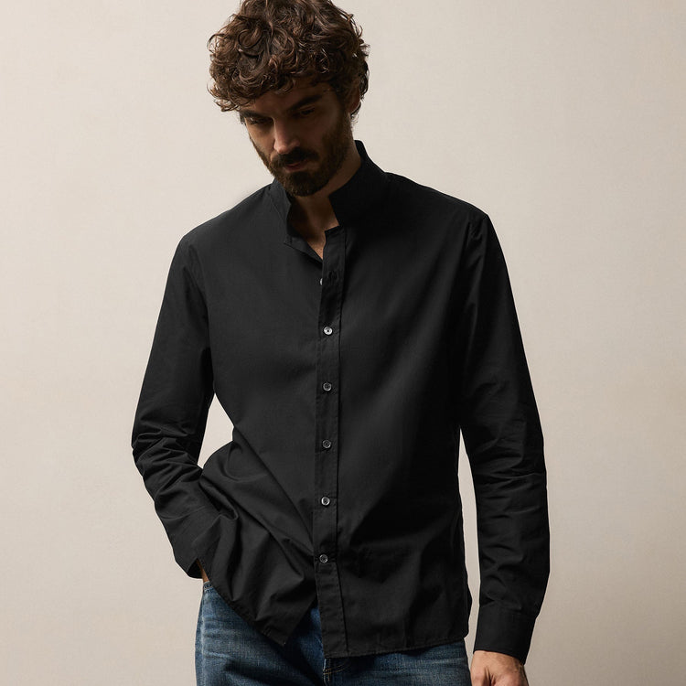 Poplin Collarless Shirt in Black | James Perse Los Angeles