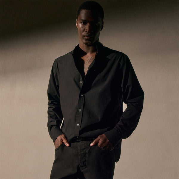 Poplin Collarless Shirt in Black | James Perse Los Angeles