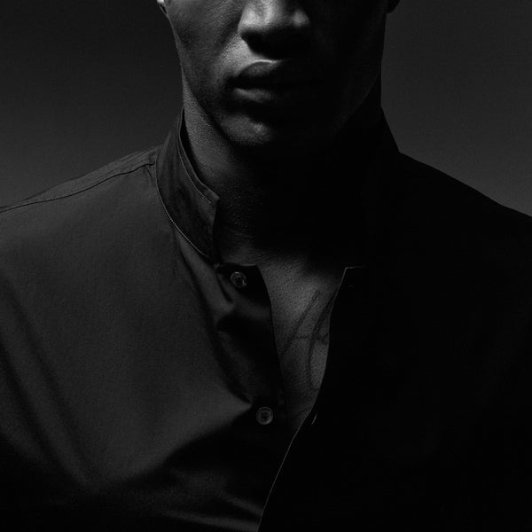 Poplin Collarless Shirt in Black | James Perse Los Angeles