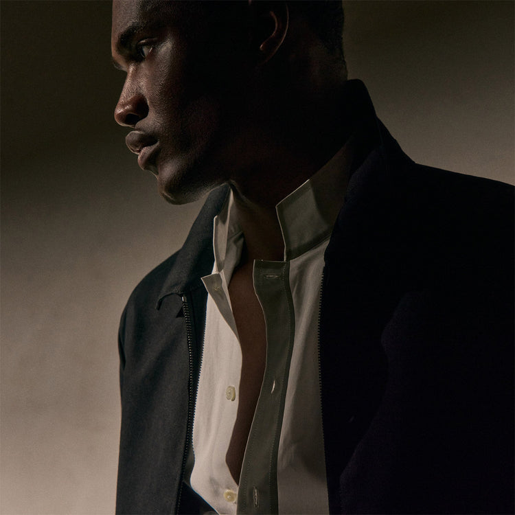 Poplin Collarless Shirt in White | James Perse Los Angeles