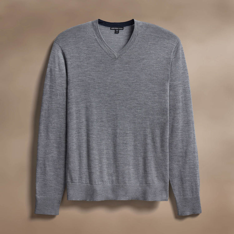 Ultra Fine Cshmr VinNeck Sweater in Flannel | James Perse Los Angeles