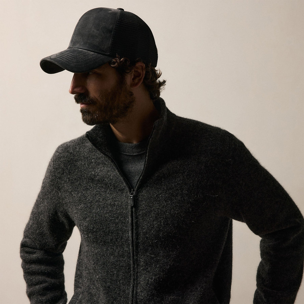 Wool Alpaca Stretch Zip Front in Anthracite | James Perse Los Angeles