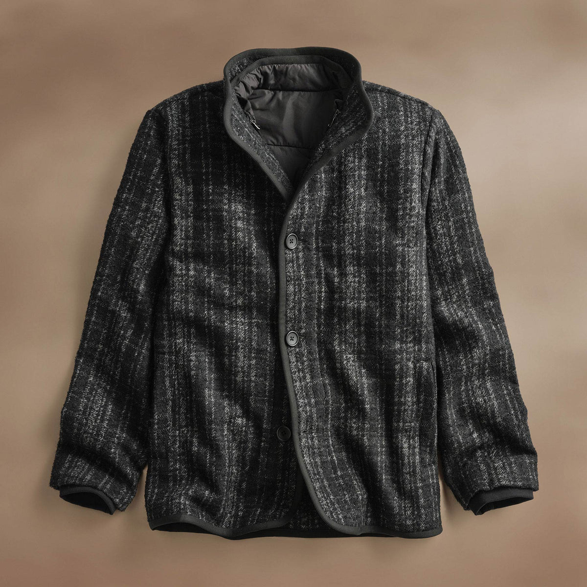 Wool Blend Plaid Car Coat  in Black/Grey Plaid | James Perse Los Angeles