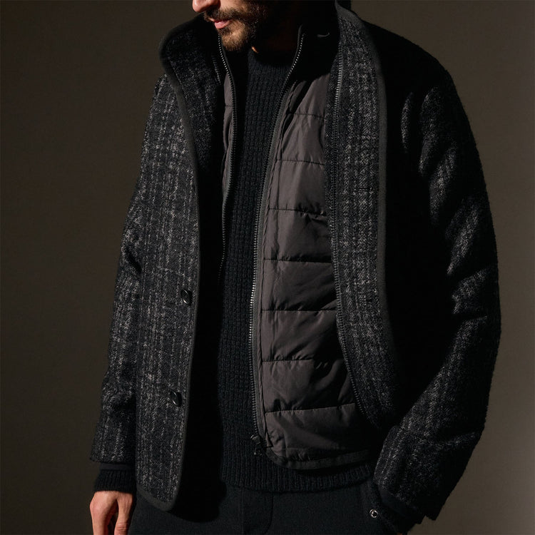 Wool Blend Plaid Car Coat in Black/Grey Plaid | James Perse Los Angeles