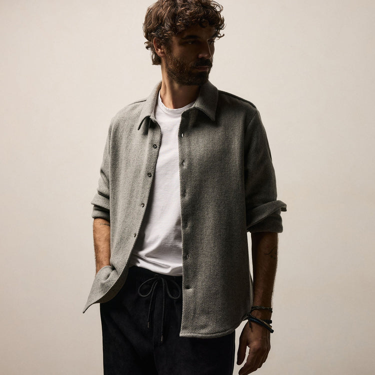 Wool Cashmere Twill Shirt in Heather Grey | James Perse Los Angeles